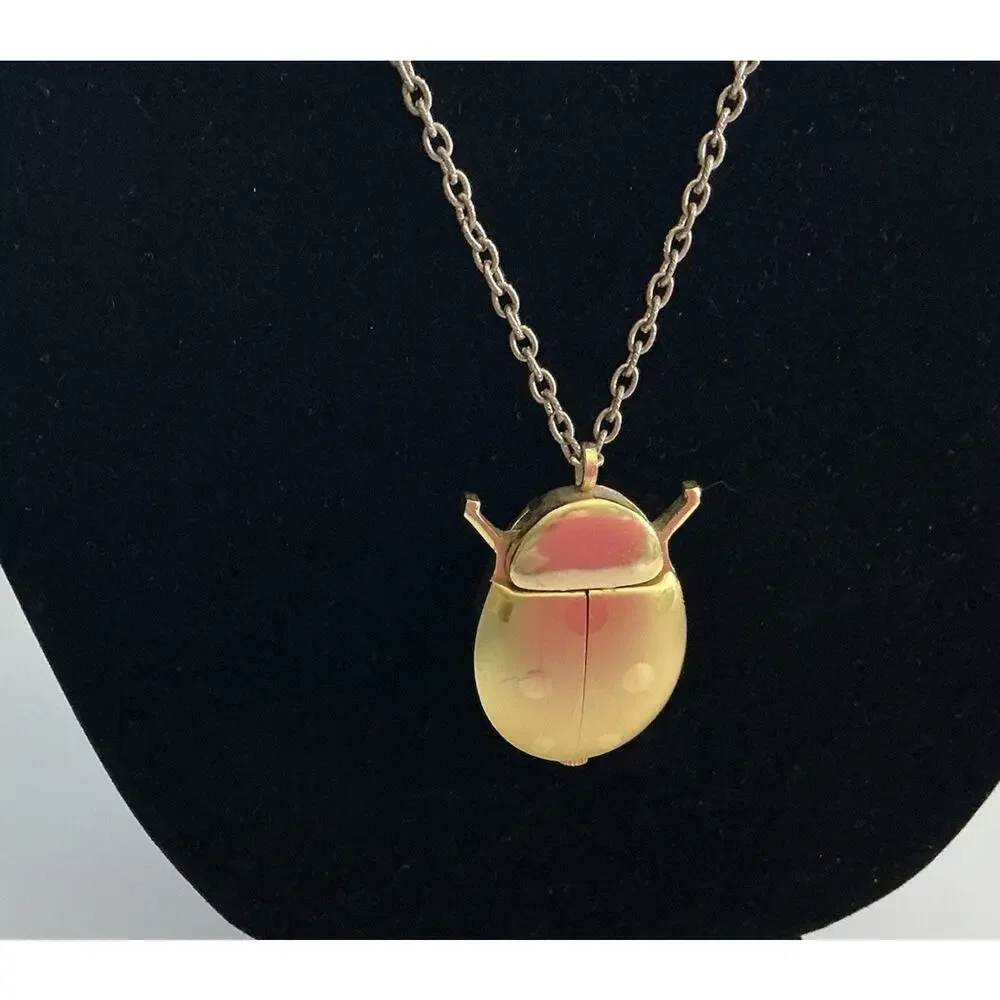 Vintage Cycle Watch Pendant‎ Gold Tone Beetle Gold Tone Chain